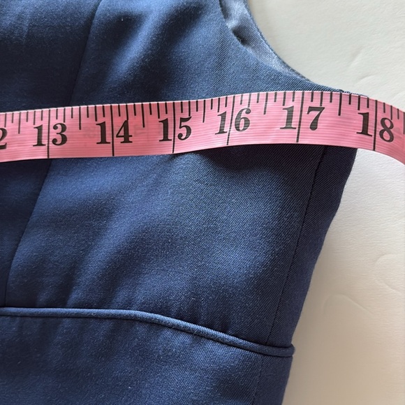 Jenny Yoo Blue Cotton Silk Blend Plunging Neckline Cocktail Dress Size 10 - Picture 8 of 11